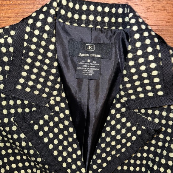 Vintage Black Jason Evans Green Polka Dot Long Sleeve Blazer Suit Jacket Size 8 - Picture 9 of 11